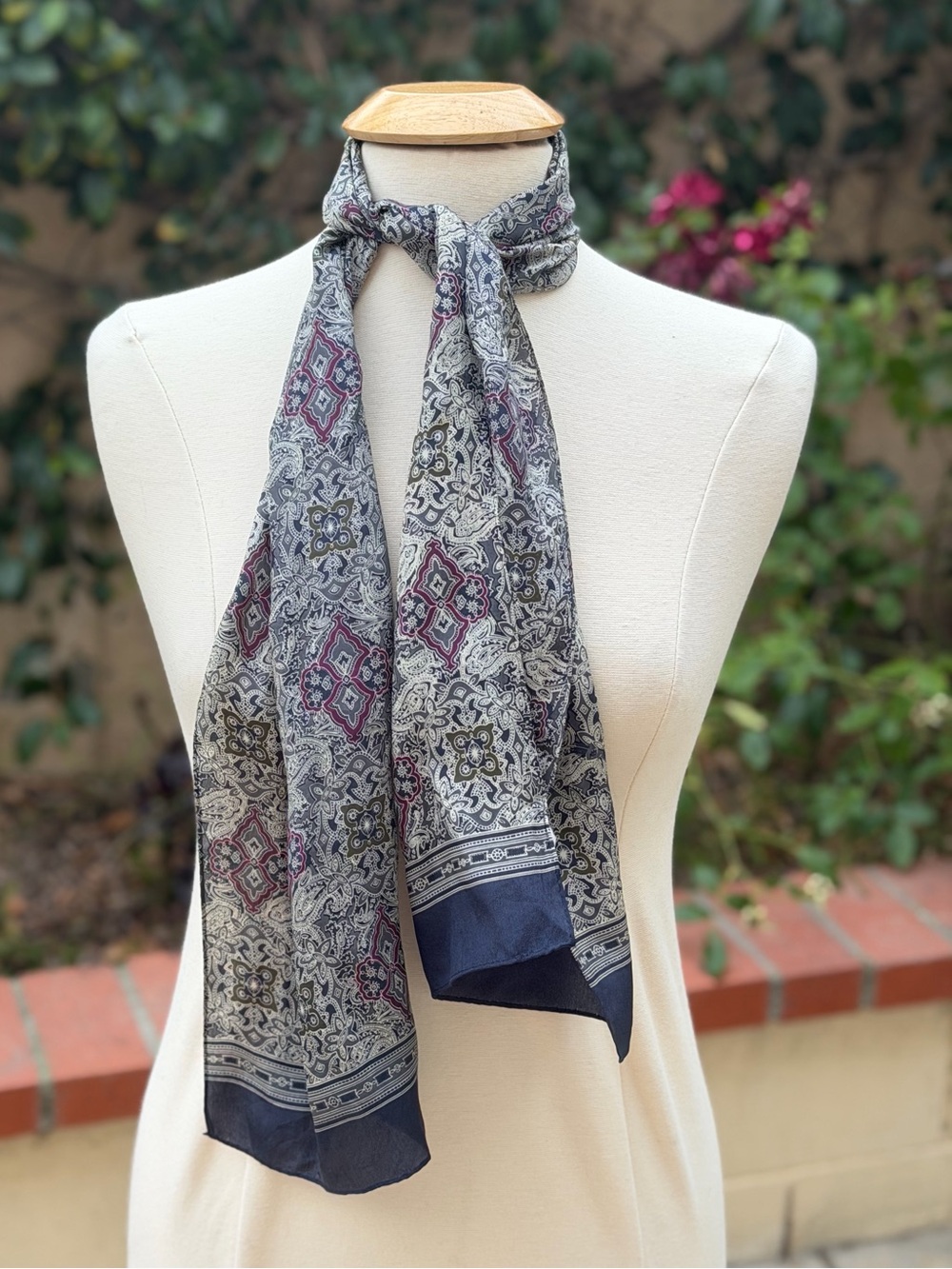 GAP Printed Scarf in Gray, Navy and Burgundy